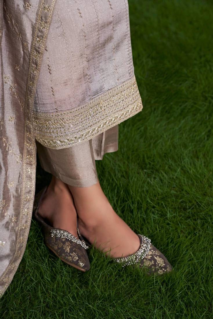 grey vichitra silk embroidered kurta sets
