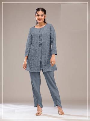 Grey color faux georgette party wear  co ord set 1