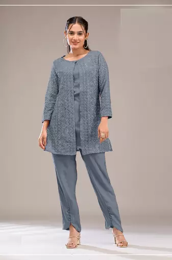 Grey color faux georgette party wear designer co ord set