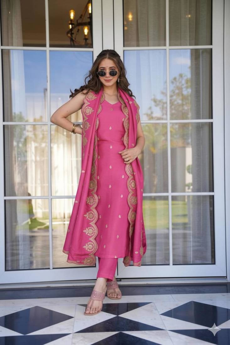 pink viscose embroidered 