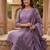 purple cotton blend embroidered kurta sets
