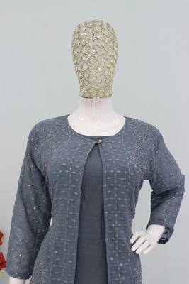 Grey color faux georgette party wear  co ord set 2