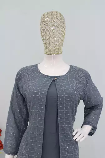 Grey color faux georgette party wear designer co ord set