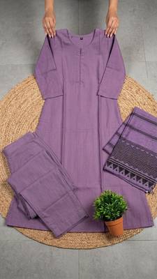 purple cotton blend embroidered kurta sets 4