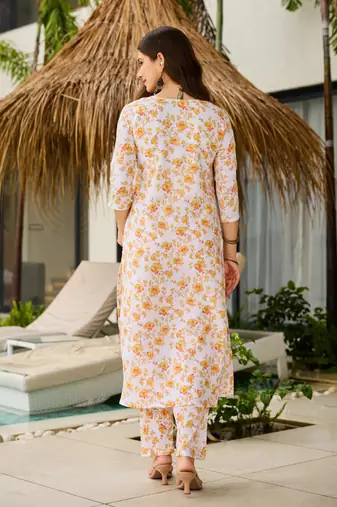 white silk blend printed kurta sets