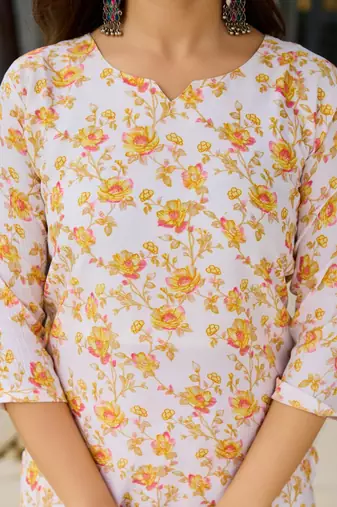 white silk blend printed kurta sets