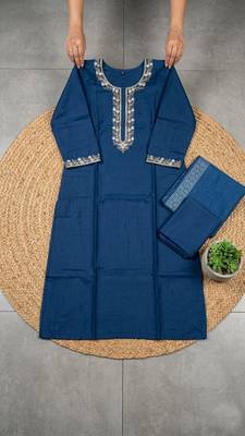 dark blue cotton blend embroidered kurta sets 3