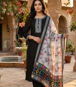 black cotton blend embroidered kurta sets