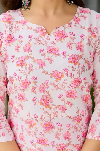 white silk blend printed kurta sets