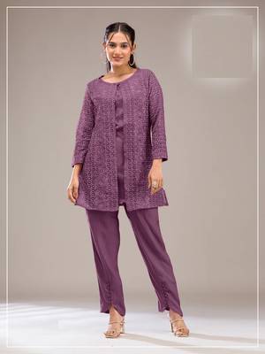 Onion color faux georgette party wear  co ord set 1