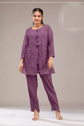 Onion color faux georgette party wear designer co ord set