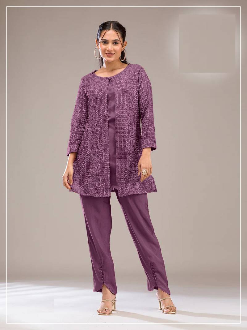 Onion color faux georgette party wear designer co ord set