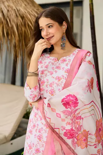 white silk blend printed kurta sets
