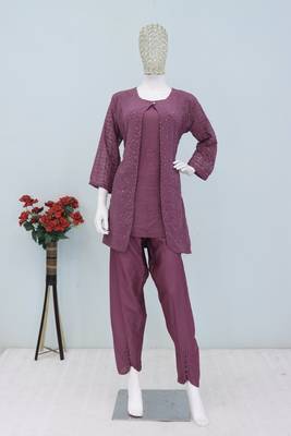 Onion color faux georgette party wear  co ord set 3
