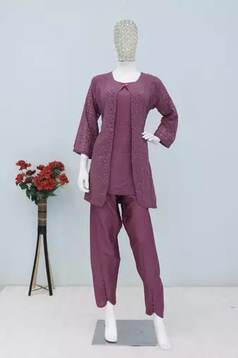 Onion color faux georgette party wear designer co ord set