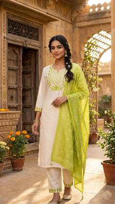 cream cotton blend embroidered kurta sets 1