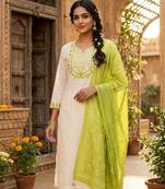 cream cotton blend embroidered kurta sets
