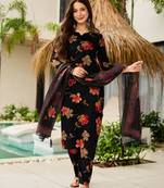 black silk blend printed kurta sets
