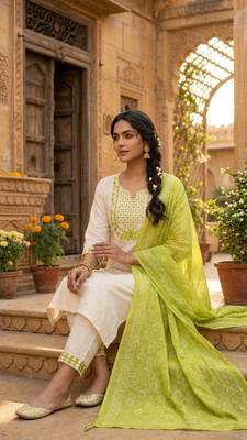 cream cotton blend embroidered kurta sets 2