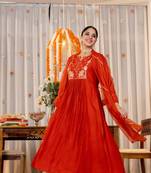 rust chanderi silk embroidered kurta sets