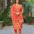 orange cotton blend printed kurta sets
