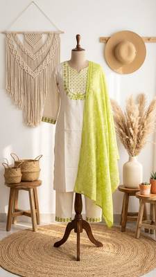 cream cotton blend embroidered kurta sets 3