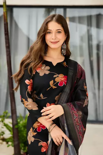 black silk blend printed kurta sets