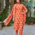 orange cotton blend printed kurta sets