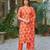 orange cotton blend printed kurta sets