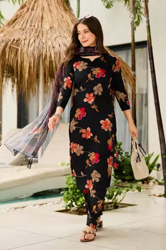 black silk blend printed kurta sets