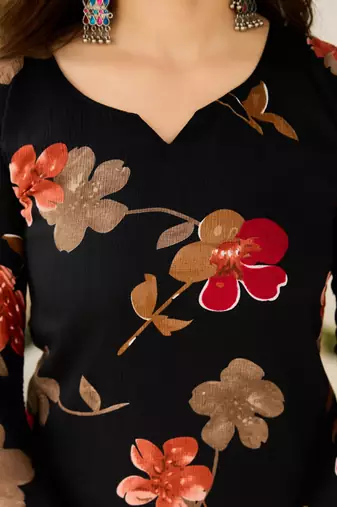 black silk blend printed kurta sets
