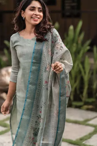 green cotton blend printed kurta sets