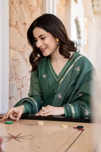 dark green chanderi silk embroidered kurta sets