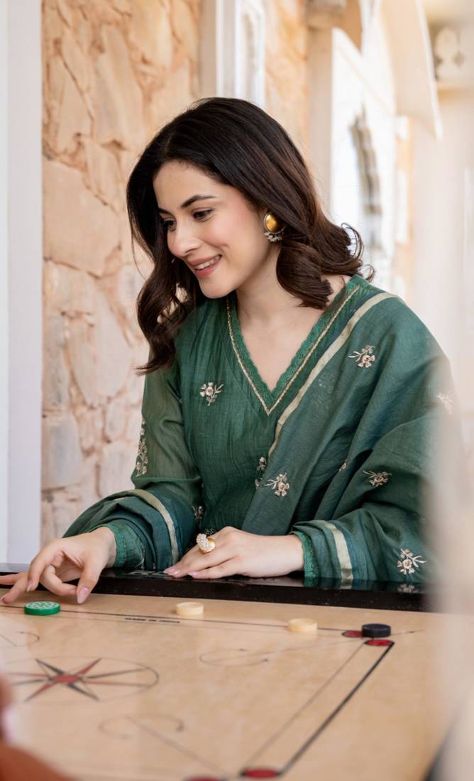 dark green chanderi silk embroidered kurta sets