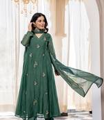 dark green chanderi silk embroidered kurta sets