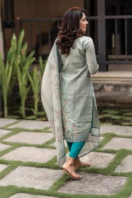 green cotton blend printed kurta sets 4