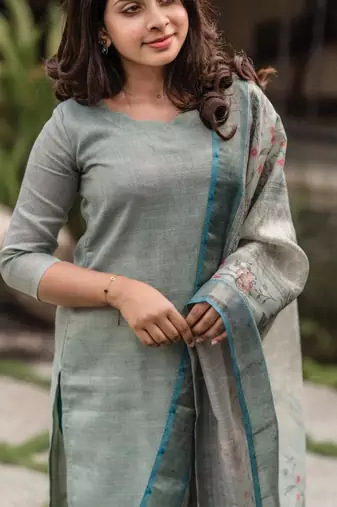 green cotton blend printed kurta sets