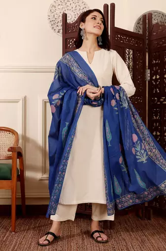 cream chanderi silk embroidered kurta sets