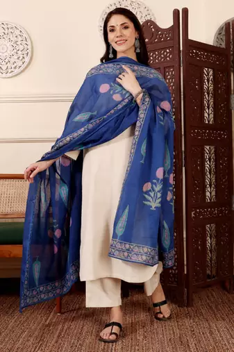 cream chanderi silk embroidered kurta sets