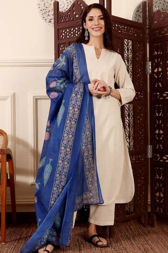 cream chanderi silk embroidered kurta sets