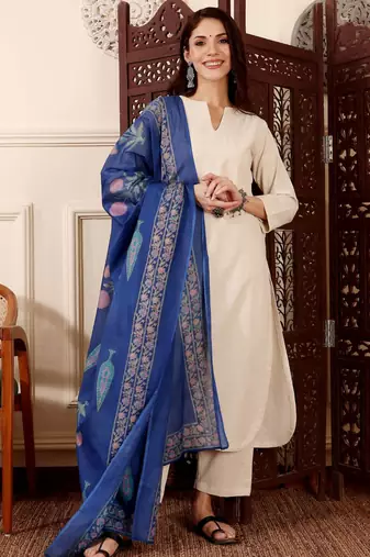cream chanderi silk embroidered kurta sets
