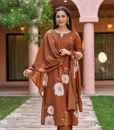 brown muslin embroidered kurta sets