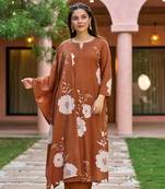 brown muslin embroidered kurta sets
