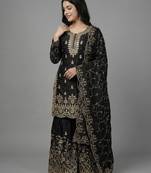 Black color gymmi silk embroidery work wedding wear sharara set