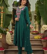 dark green viscose rayon embroidered kurta sets