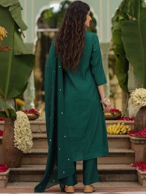 dark green viscose rayon embroidered kurta sets 5