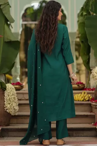 dark green viscose rayon embroidered kurta sets