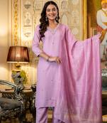 lavender viscose rayon embroidered kurta sets