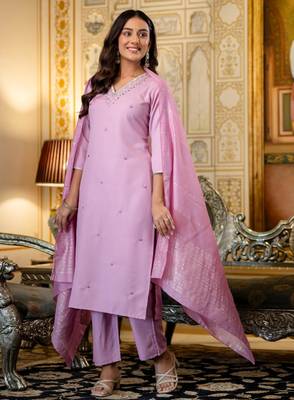 lavender viscose rayon embroidered kurta sets 4