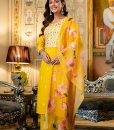 yellow viscose rayon embroidered kurta sets